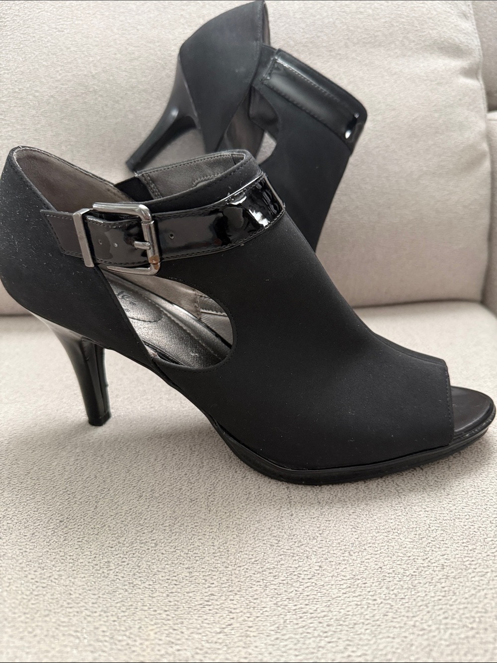 Life Stride Black Open-Toe Heeled Booties with Buckle